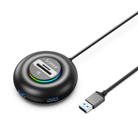Hub adapter 4-portowy USB-A - USB-A SD microSD RGB 0.3 m - czarny