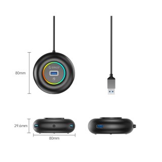 Hub adapter 4-portowy USB-A - USB-A mini jack RGB 1.8 m - czarny