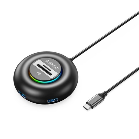 Hub adapter 4-portowy USB-C - USB-A SD microSD RGB 1.8 m - czarny