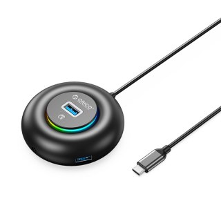 Hub adapter 4-portowy USB-C - USB-A mini jack RGB 1.8 m - czarny