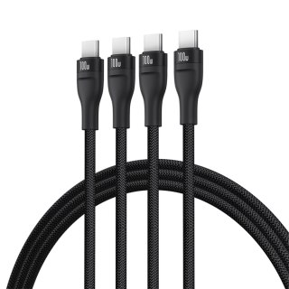Kabel przewód 3w1 USB-C Flash Series 3 100W 1.5m - czarny