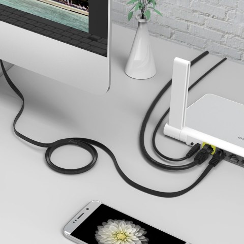 Kabel sieciowy internetowy Ethernet CAT7 10Gbps RJ45 LAN płaski 10 m - czarny