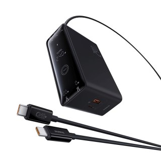Ładowarka sieciowa USB-A USB-C GaN 240W z kablem zasilającym - czarna