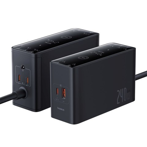 Ładowarka sieciowa USB-A USB-C GaN 240W z kablem zasilającym - czarna