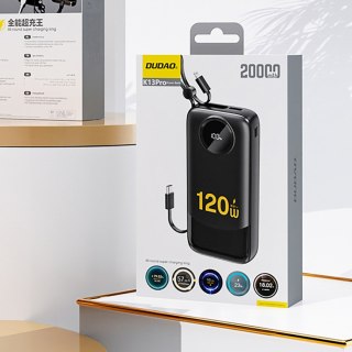 Powerbank K13 10000mAh 22.5W z wbudowanym kablem - czarny