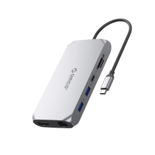 Stacja HUB 12w1 USB-C - USB-A USB-C HDMI DisplayPort SD/microSD RJ45 3.5mm CTIA - szary