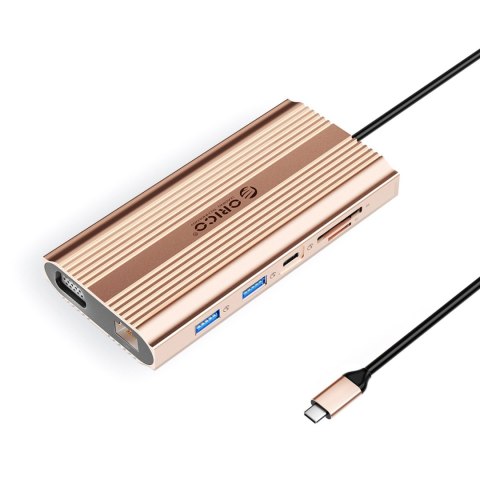 Stacja dokująca 12w1 USB-C - USB-A USB-C HDMI VGA RJ45 SD microSD PD 100W - różowo złota