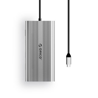 Stacja dokująca 12w1 USB-C - USB-A USB-C HDMI VGA RJ45 SD microSD PD 100W - srebrna