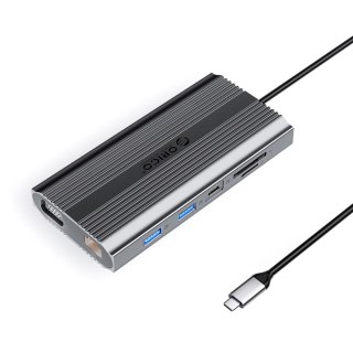 Stacja dokująca 12w1 USB-C - USB-A USB-C HDMI VGA RJ45 SD microSD PD 100W - szara