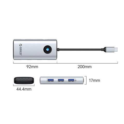 Stacja dokująca 6w1 USB-C - USB-A USB-C HDMI PD 100 W 4K 30Hz - srebrna