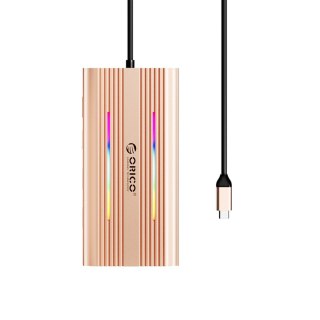 Stacja dokująca HUB 12w1 USB-C - USB-A USB-C HDMI VGA RJ45 SD microSD PD 100W 4K RGB - różowo złota