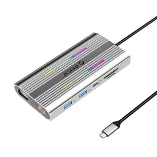 Stacja dokująca HUB 12w1 USB-C - USB-A USB-C HDMI VGA RJ45 SD microSD PD 100W 4K RGB - szara