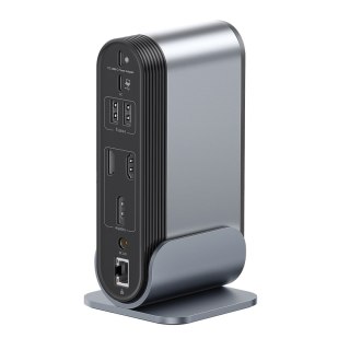 Stacja dokująca USB-C - HDMI DP USB-A USB-C RJ45 PD PC SD TF 3.5mm minijack - szara