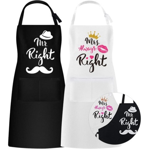 Fartuchy kuchenne dla par 2-pack czarne z regulowanym paskiem