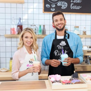 Fartuchy kuchenne dla par 2-pack czarne z regulowanym paskiem