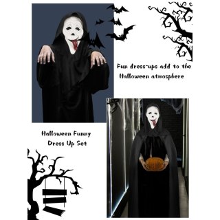Kostium na Halloween czarny płaszcz 150 cm z białą maską