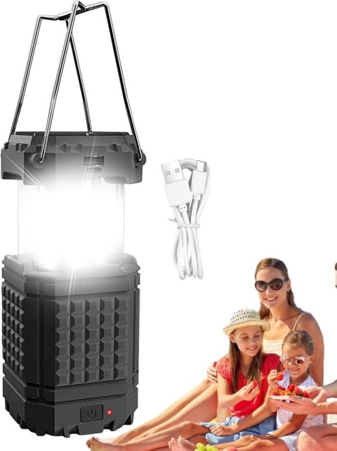 Lampa kempingowa 3w1 z ładowaniem solarnym, 200LM, wodoodporna IPX4