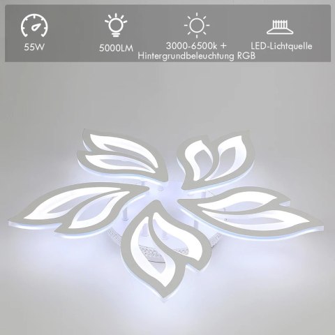 Lampa sufitowa LED 54W metalowa biała z RGB, z pilotem