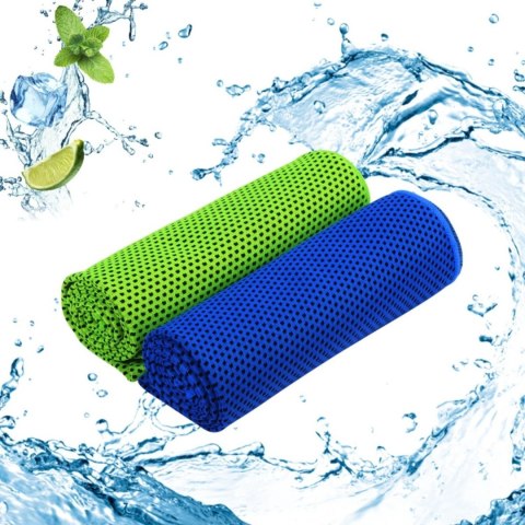 Ręcznik sportowy mikrofibra 2-pack, niebieski i zielony, 30x100 cm