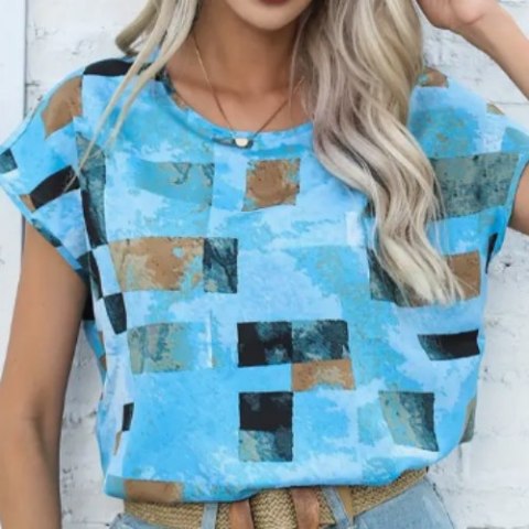 T-shirt damski z geometrycznym wzorem Azteków, czarny, rozmiar S