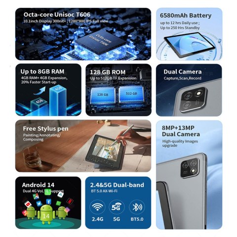 Tablet G-tab T11 Android 14 10.1 cali IPS Metal Dual SIM