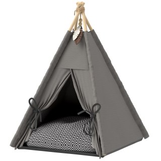 Tipi dla zwierząt, łóżko w kształcie tipi, szare, z poduszką