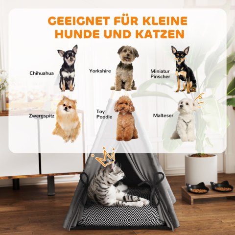 Tipi dla zwierząt, łóżko w kształcie tipi, szare, z poduszką