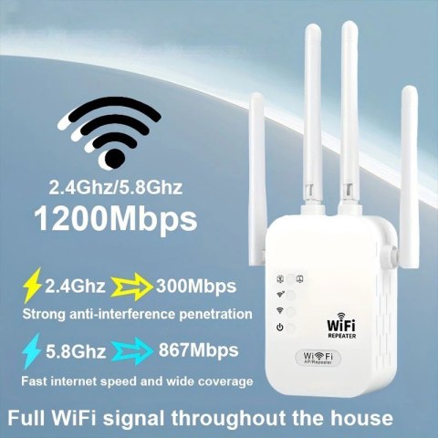Wzmacniacz sygnału WiFi 1200Mbps, Dual-Band 2.4G 5G, z WPS