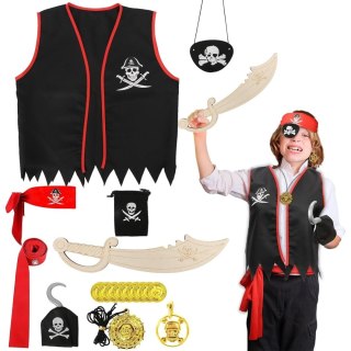 Zestaw 9 kostiumów pirackich z akcesoriami, bandana, hak, złote monety