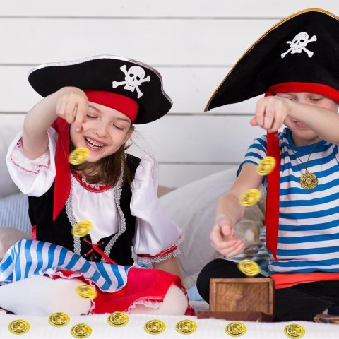 Zestaw 9 kostiumów pirackich z akcesoriami, bandana, hak, złote monety
