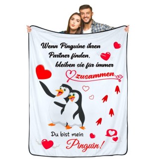 Koc polarowy dla pary 62x52 cale, personalizowany, z pingwinami