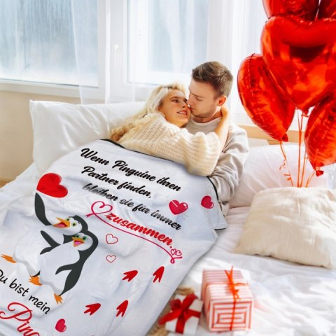 Koc polarowy dla pary 62x52 cale, personalizowany, z pingwinami