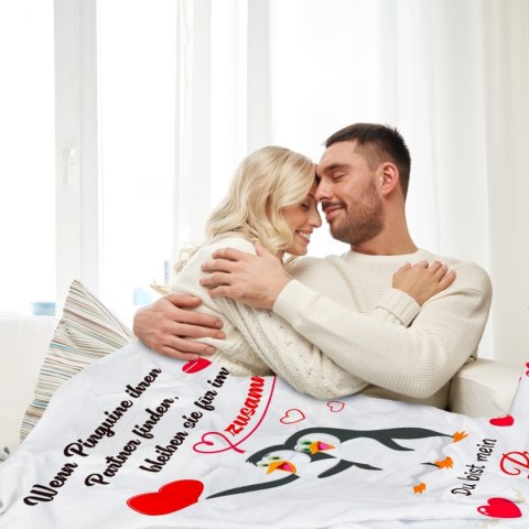 Koc polarowy dla pary 62x52 cale, personalizowany, z pingwinami