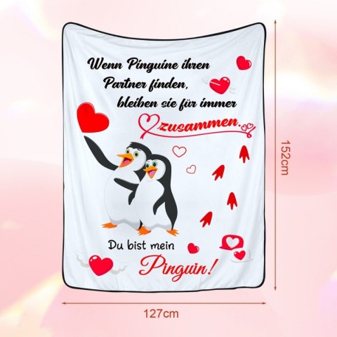 Koc polarowy dla pary 62x52 cale, personalizowany, z pingwinami