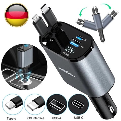Ładowarka samochodowa USB 120W 4-portowa z kablem