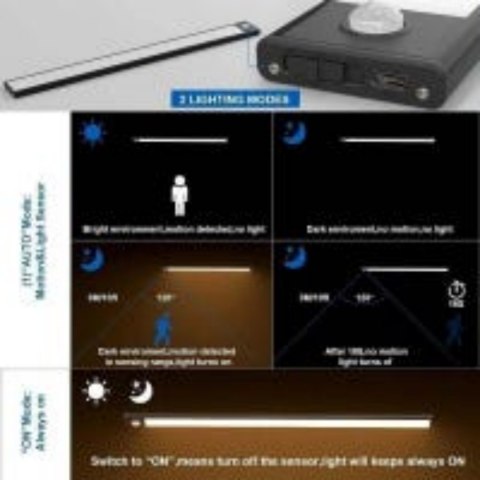 Lampa LED 40 cm, bezprzewodowa, ładowalna, czarna, 3 tryby świecenia