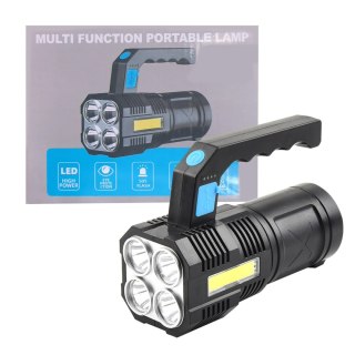 Latarka LED ładowana przez USB, czarna, wodoodporna, 4 tryby, wysoka jasność