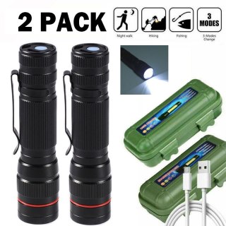 Latarka LED mini taktyczna z zoomem USB 2 sztuki