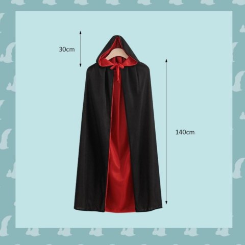 Peleryna unisex czarna: kostium na Halloween, peleryna wampira, peleryna dla dorosłych