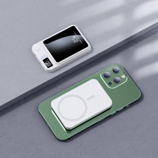 Power bank bezprzewodowy magnetyczny biały, szybkie ładowanie