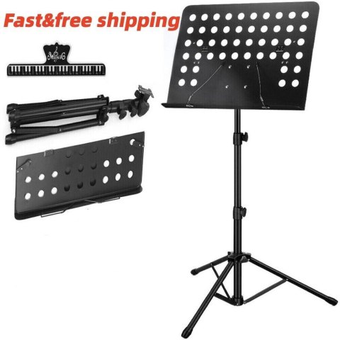 Statyw muzyczny regulowany z podstawą tripod, stalowy, czarny, wysokość 63,5-150 cm