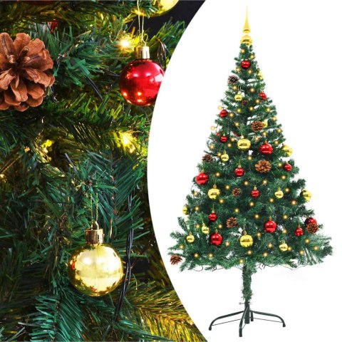 Sztuczna choinka z lampkami i bombkami 150 cm zielona