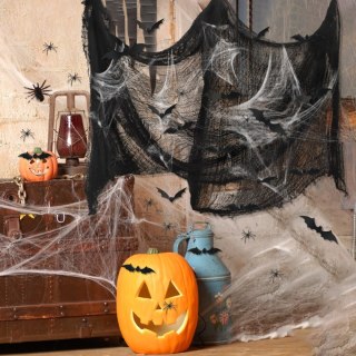 Tkanina dekoracyjna Halloween czarna 83x198 cm z pająkami