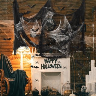 Tkanina dekoracyjna Halloween czarna 83x198 cm z pająkami
