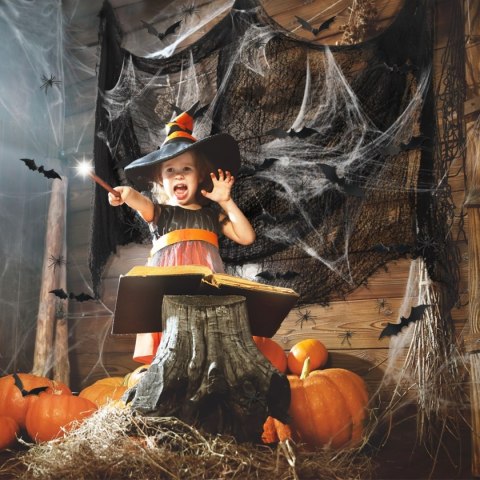 Tkanina dekoracyjna Halloween czarna 83x198 cm z pająkami