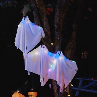 Zawieszany duch Halloween z 3 LED, biały, 52 x 62 cm