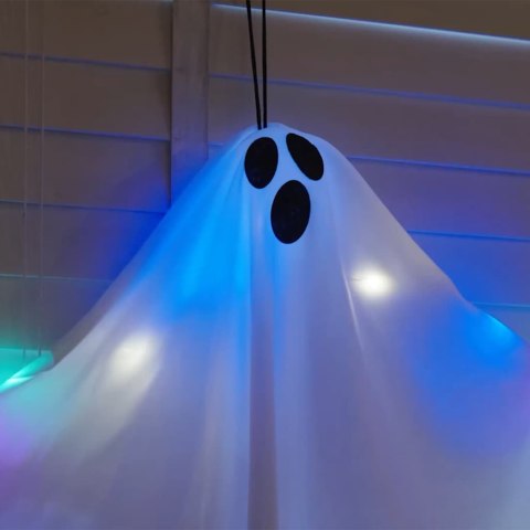 Zawieszany duch Halloween z 3 LED, biały, 52 x 62 cm