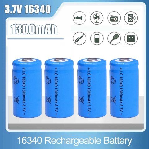 Akumulator 16340 Li-Ion 1300mAh 3.7V z ładowarką USB