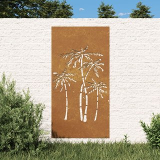 Dekoracja ścienna do ogrodu stal Corten 105x55 cm wzór palma