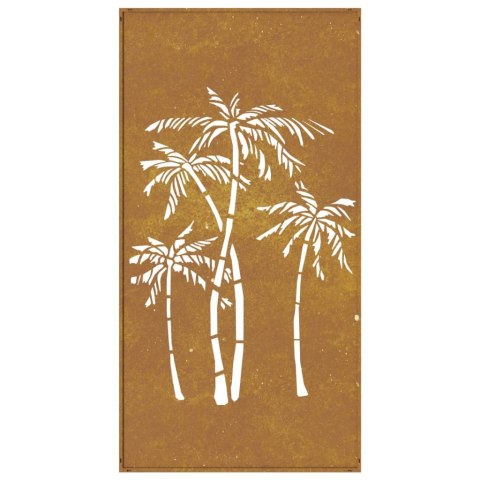 Dekoracja ścienna do ogrodu stal Corten 105x55 cm wzór palma